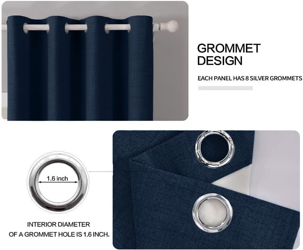 MIULEE Blackout Linen Textured Curtains - Thermal Insulated Room Darkening Drapes, Midnight Blue | 52 x 96 Inch (2 Panels)