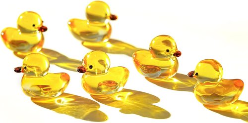 H&D Hyaline & Dora Mini Yellow Glass Duck Figurines - 6 Pcs Crystal Animal Sculptures for Home Decor | 1.3 Inch