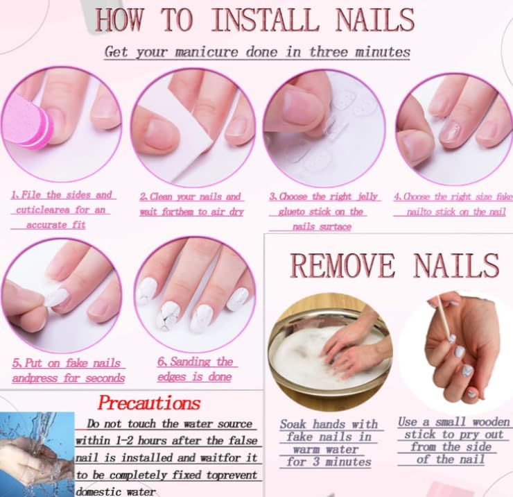 BUNLVDI French Tip Press on Nails Short Square Nude Pink 3D Flower False Nails