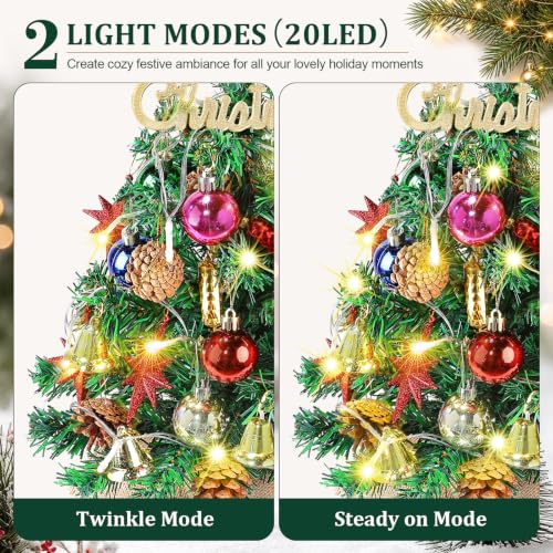 Mini Christmas Tree with Lights & Star Topper - Octagonal Star Variation 21.65in