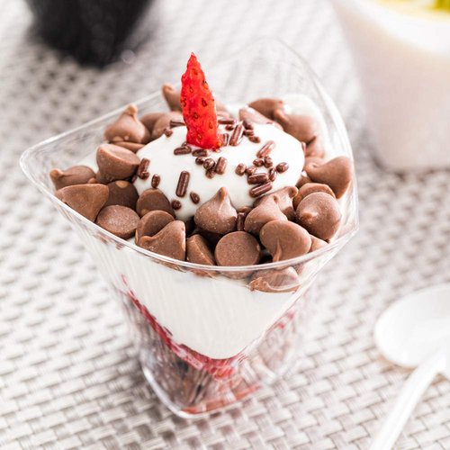 Restaurantware 4 Ounce Small Serving Cups 100 Triangular Dessert Shooters - Disposable Crescendo Design Clear Plastic Mini Dessert Cups Serve Appetizers Tastings And Snacks