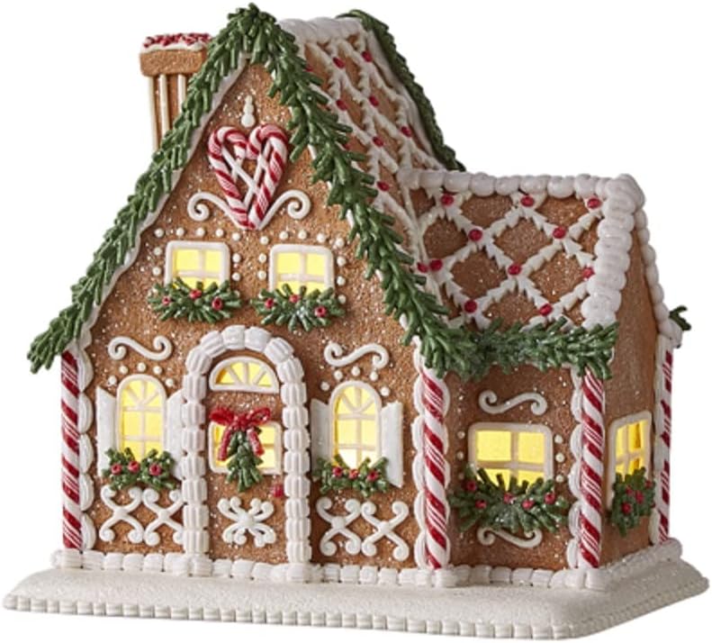 Skiennix Lighted Gingerbread House - Charming 8.75" Design with Chimney for Festive Decor