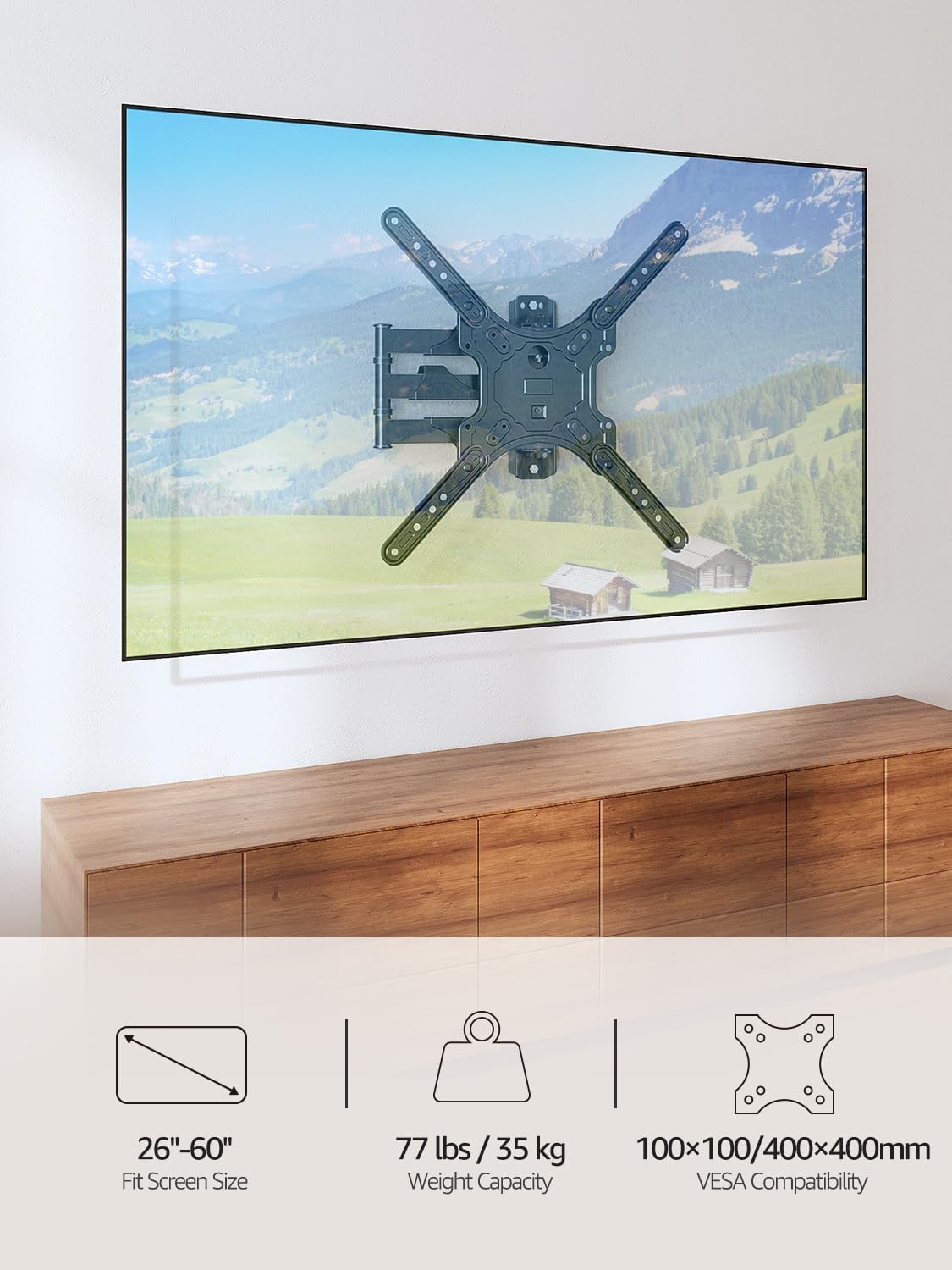 MOUNTUP Full Motion TV Wall Mount - Fits 26-60 Inch TVs | Swivel & Tilt for LED/LCD Up to 77 LBS