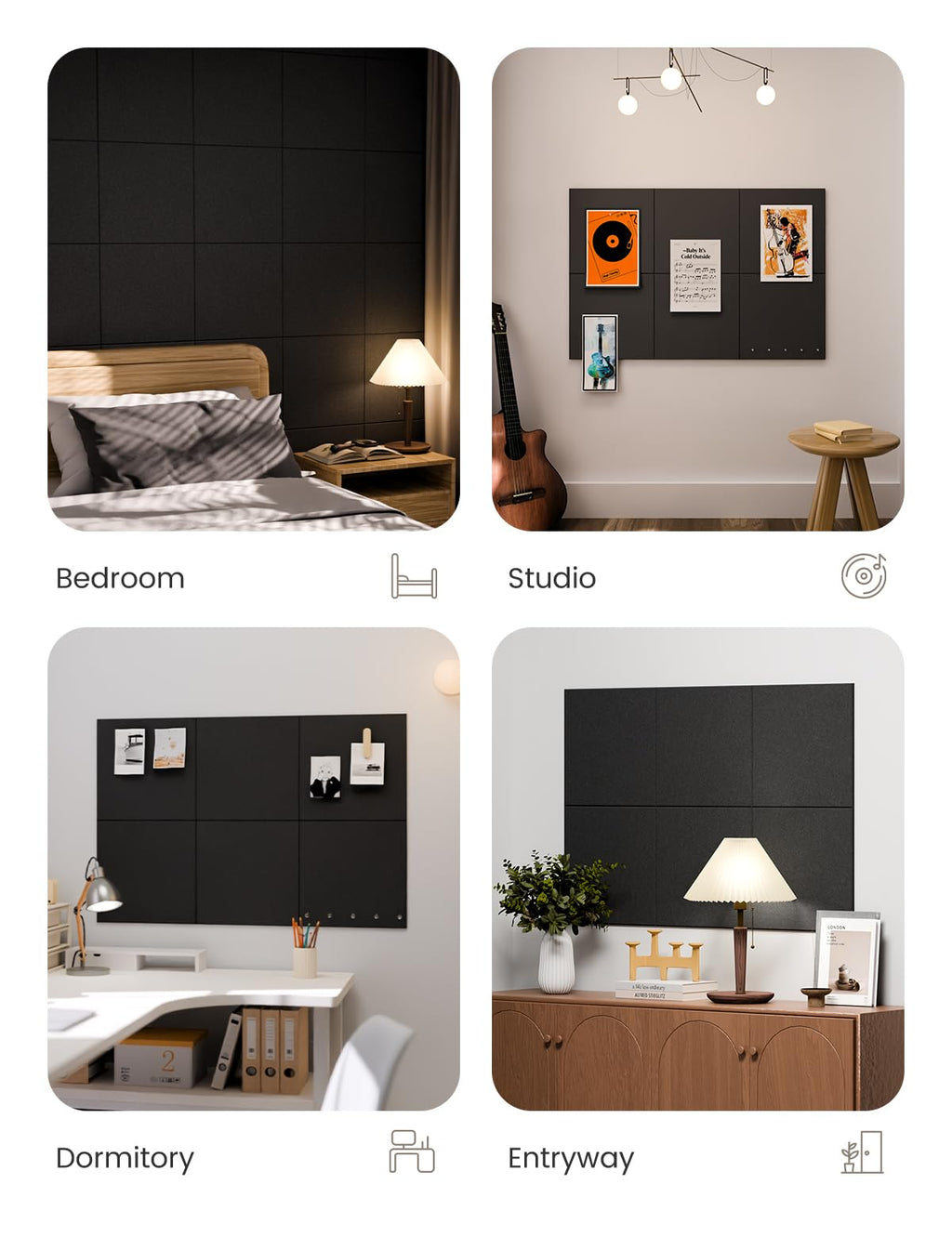 Fluxynara Large Felt Bulletin Board 36" x 24" Cork Board Alternative-6 Pack with 40 Safe Removable Adhesive Tabs, Cork Boards for Walls Cork Board for Home Office Classroom Pin Board - Black