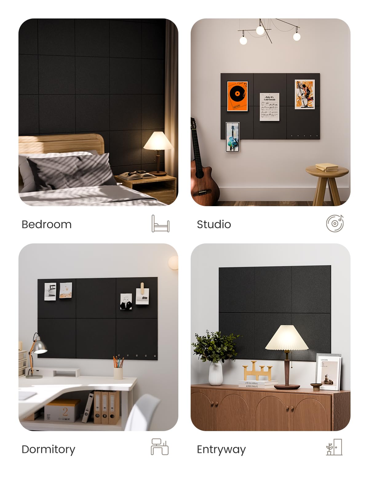 Fluxynara Large Felt Bulletin Board 36" x 24" Cork Board Alternative-6 Pack with 40 Safe Removable Adhesive Tabs, Cork Boards for Walls Cork Board for Home Office Classroom Pin Board - Black