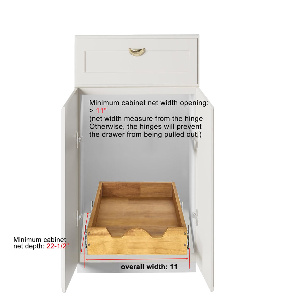 DINDON 1 Tier Pull Out Cabinet Organizer (11" W x 21" D) Single Tier Heavy Duty Sliding Wood Drawer Under Cabinet Shelf Organization Storage