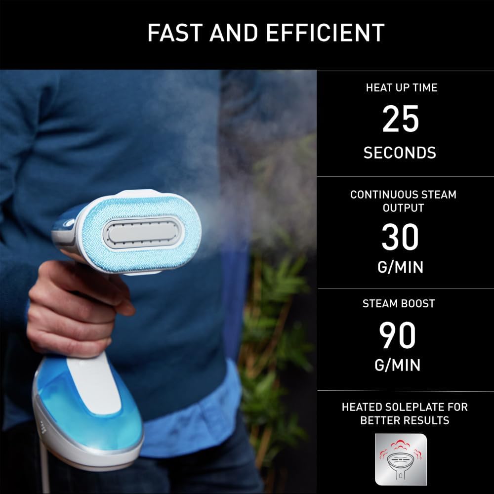 Rowenta Steamer for Clothes - Pure Tex 4-in-1, 1700W, XL 6.8 Ounce Tank, 25 Sec Heat Up, Light Blue | DR9530