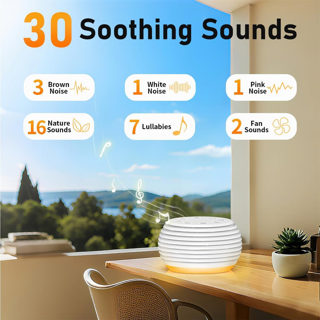SleeZOO Portable Sound Machine - 30 Soothing Sounds, 32 Volume Levels, Rechargeable for Home & Travel