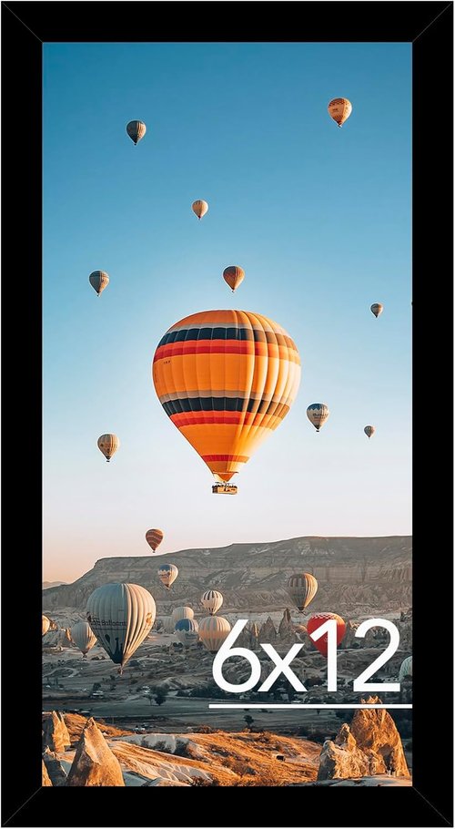 JCJMY 6x12 Picture Frame - Black Wall Mount for Horizontal or Vertical Display | Shatter-Resistant Plexiglass