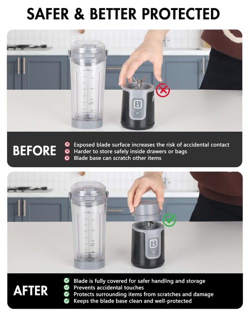 Blade Cover & Vessel Cap Set for Ninja Blast Portable Blender - Compatible with BC100/BC151 Series - Leakproof Food-Grade Blender Accessories, Dishwasher-Safe Replacement Parts for Portable Blenders