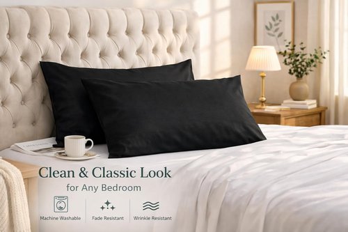 Evolive Ultra Soft Microfiber Pillowcases - Standard Size 20"x30" Pair Set with Envelope Closure | Black