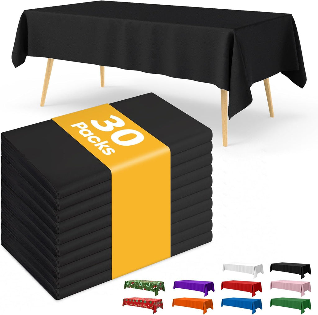 Niuara Black Plastic Tablecloth - 30 Pack 54" × 108" Waterproof Disposable Cover for 6FT Tables | Perfect for Parties & Gatherings