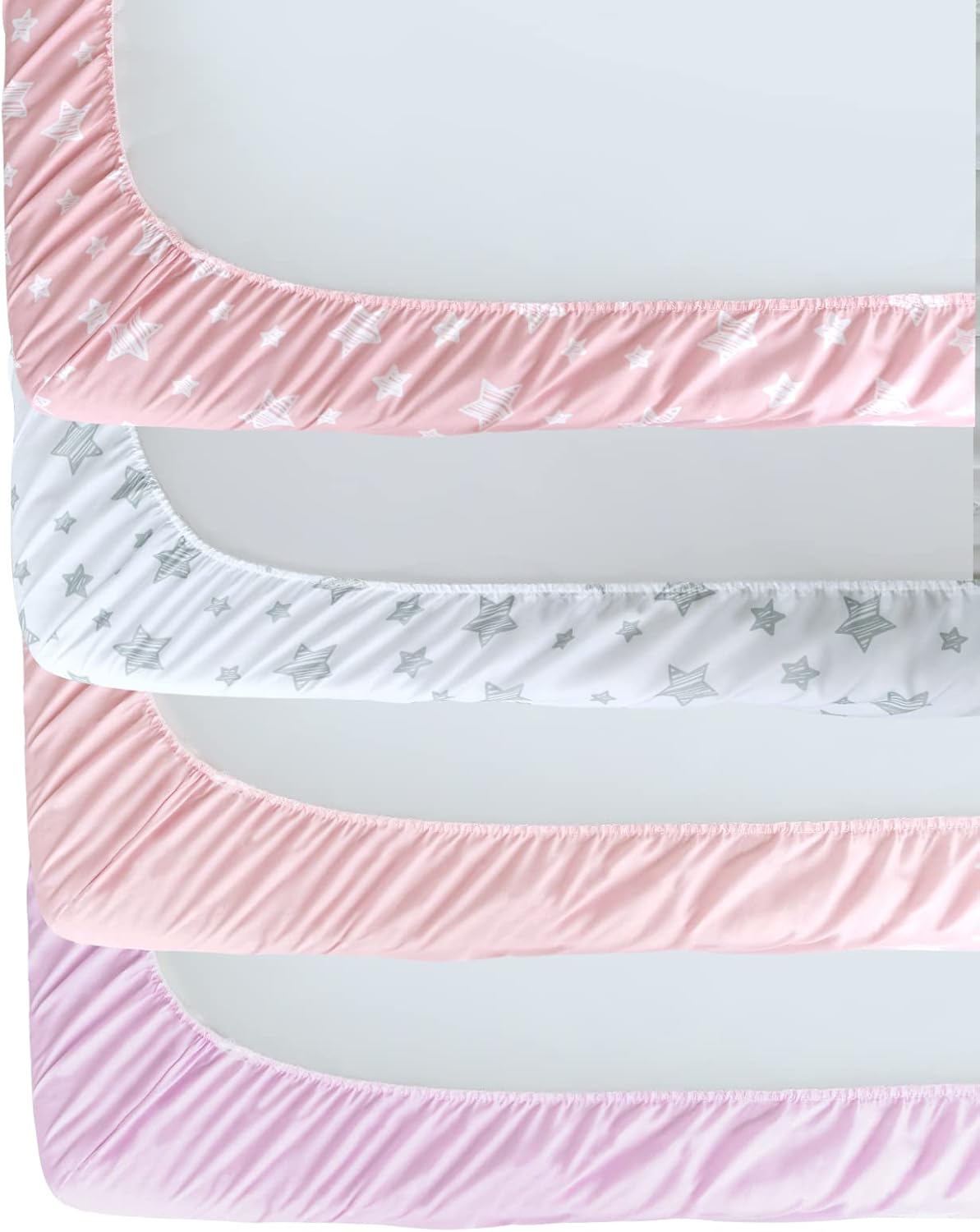 Skiennix Fitted Crib Sheets - Soft & Breathable 4-Pack for Standard Crib & Toddler Mattresses | Pink