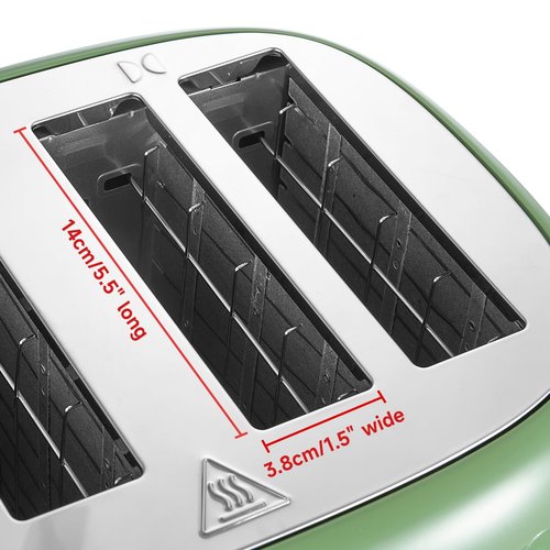 Wiltal 4 Slice Toaster, Retro Green Toaster, Bagel, With Stainless Steel Lid. Reheat, Defrost and Cancel Functions, Countdown Function, 6 Browning Levels, Stainless Steel Material, TR03