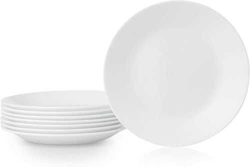 Corelle Vitrelle 8-Piece Salad Plates Set - Chip Resistant, Lightweight, Winter Frost White 6.75-Inch