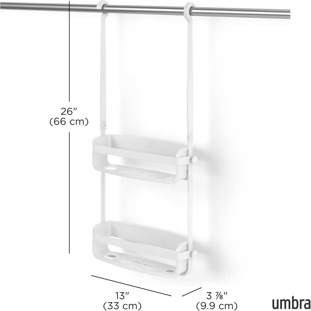 Umbra Flex Shower Caddy - 2-Tier Hanging Organizer with Bathtub Shelf | Stylish White Design