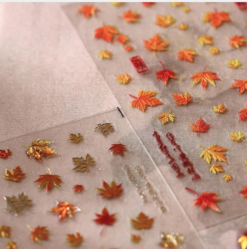 Quezadyl 5D Embossed Fall Maple Leaf Nail Art Stickers Self-Adhesive Decals