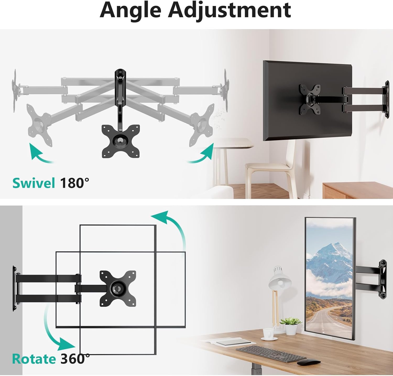 WALI Full Motion TV Wall Mount - 15-Inch Extension Arm for 13 to 32-Inch LED Screens | Black, 2-Pack