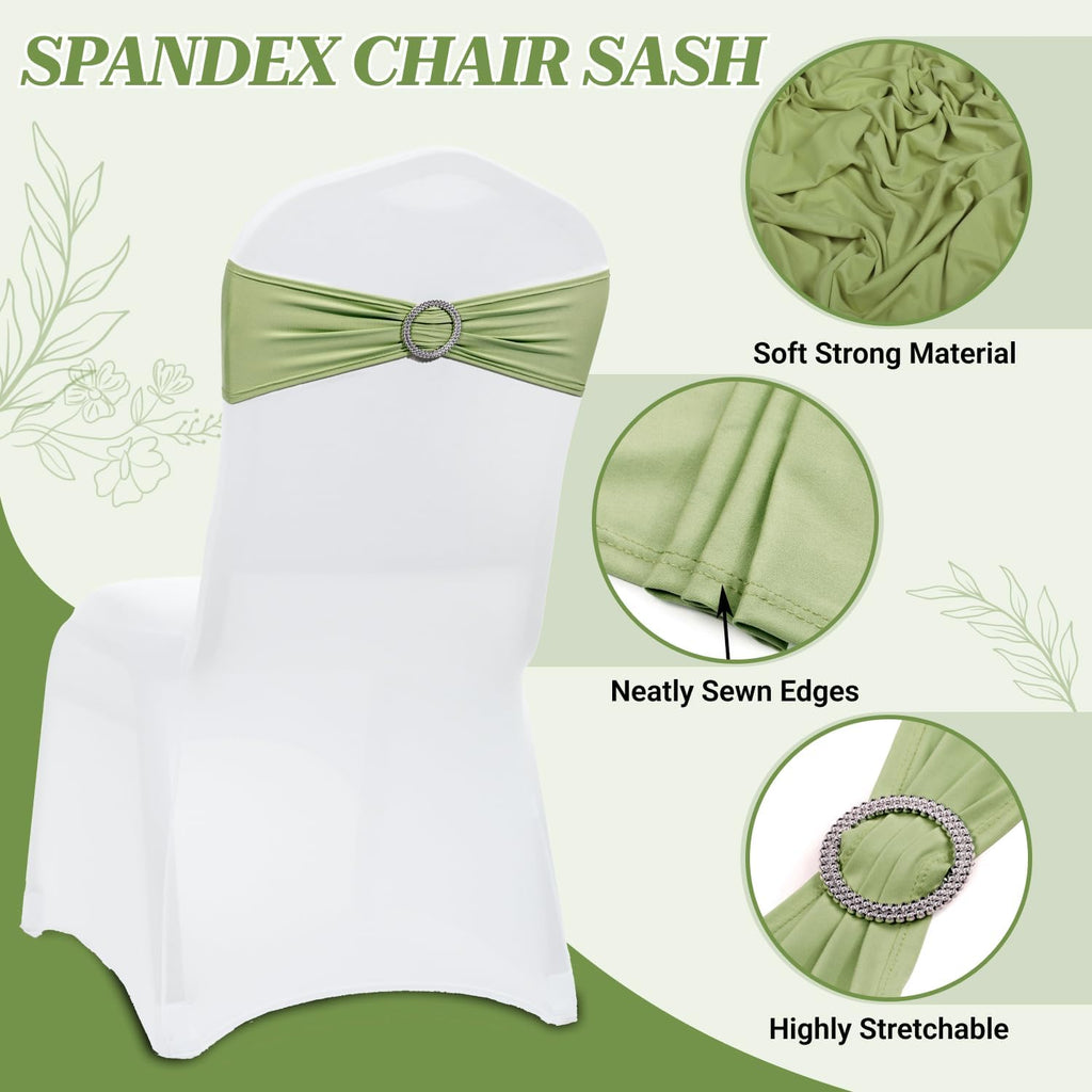 MDS Spandex Chair Sashes - Universal Fit Elastic Stretch Bands with Buckle for Weddings | Sage Green - Pack of 200