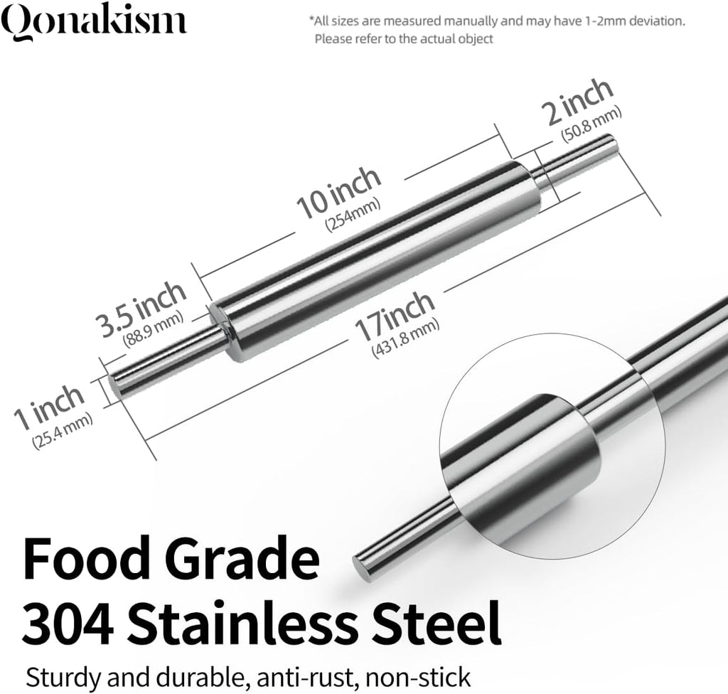 Skiennix 17-Inch Stainless Steel Rolling Pin - Smooth Baking Tool for Pizza, Dough & Cookies