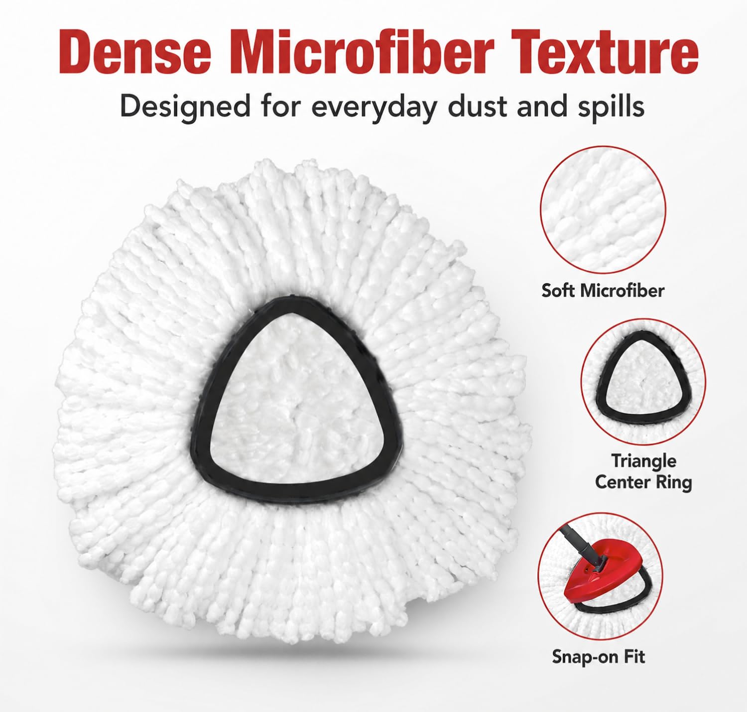 6 Pack Microfiber Spin Mop Replacement Heads Compatible with O-Cedar Triangle Spin Mop, Washable Reusable Mop Refills, Highly Absorbent Replacement Mop Heads for Hardwood, Vinyl & Laminate Floors