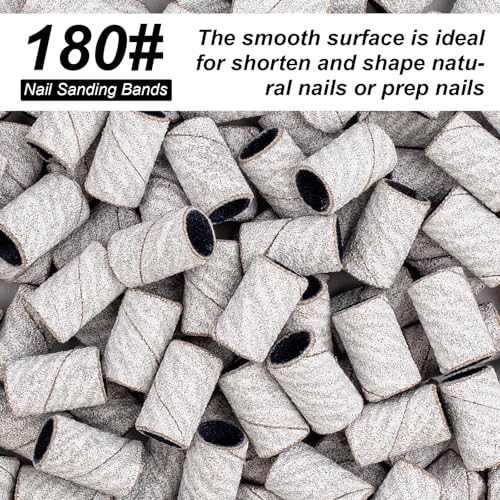 Nail Sanding Bands 180 Grit with Mandrel Bits and Storage Box, 100 Pcs