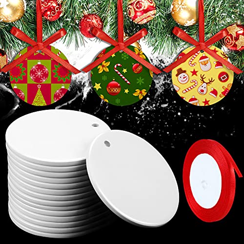 15 Pieces Christmas Sublimation Ceramic Ornaments 3.15 Inch - DIY Holiday Decorations