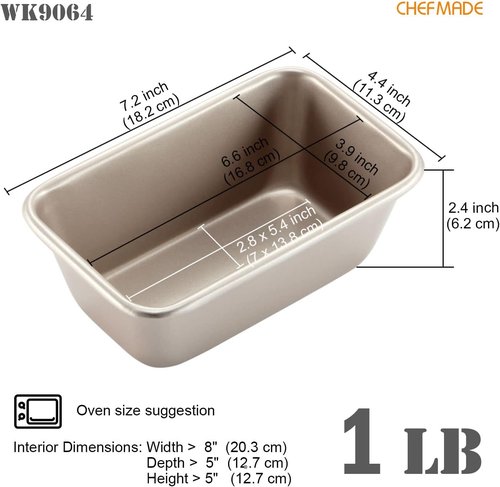 CHEFMADE Non-Stick 1LB Rectangle Loaf Pan - Oblong Bakeware for Bread & Meat | Champagne Gold