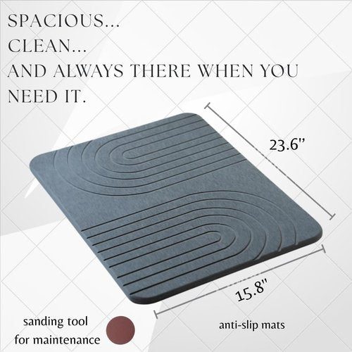 LIFSEZY- Large Stone Drying Mat for Kitchen Counter – Quick Dry Stone Mat Kitchen Accessory, Diatomaceous Earth Mat for Sink, Dishes, and Utensils, Gray.
