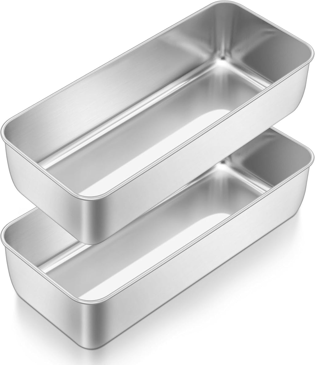 TeamFar Stainless Steel Loaf Pan Set - 12 x 5 Inch Baking Pans for Bread, Meatloaf & Cakes | 2 Pack, Non-Toxic & Dishwasher Safe