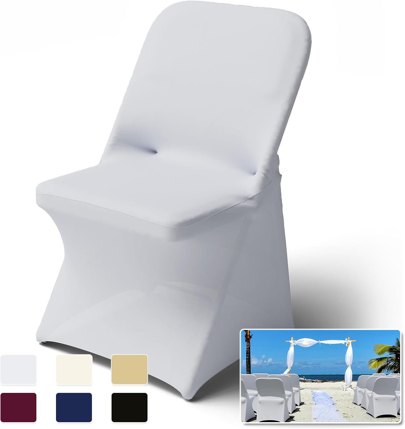 Trlyc Spandex Chair Covers - 100 Pcs Universal Fitted Slipcovers for Weddings & Banquets | White