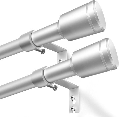 Adjustable Silver Curtain Rods by [Brand Name] - 5/8” Diameter, 30-90 Inch for 30-84 Inch Windows | 2 Pack with Brackets