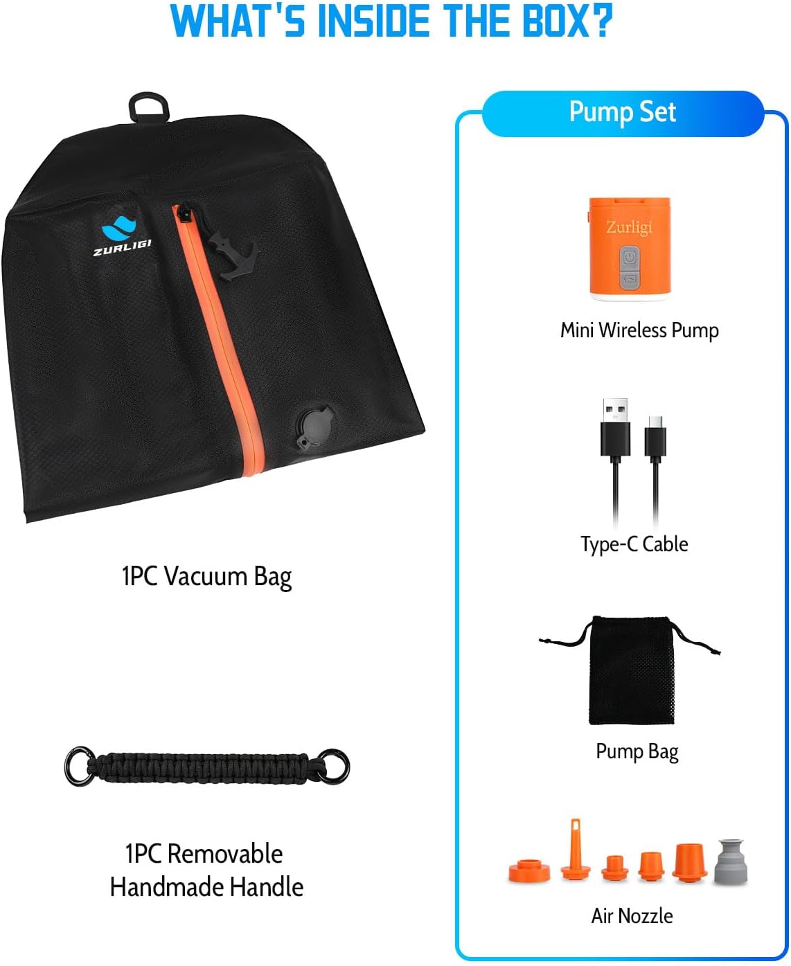 Zurligi Vacuum Compression Bags - 39L Waterproof Packing Cubes with Handle & Mini Pump | Black