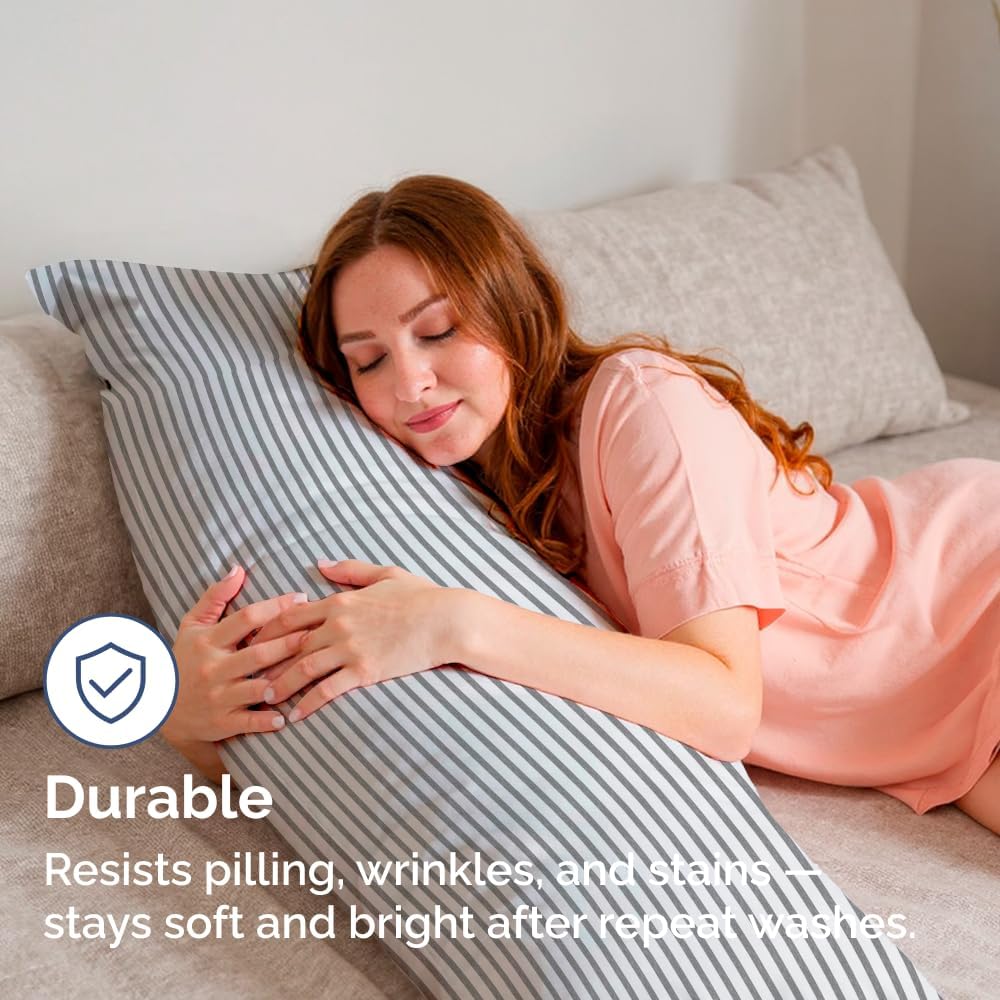 Skiennix Body Pillowcases Set of 4 | Soft, Breathable 20x54 Long Covers for Side Sleepers - Grey Stripes