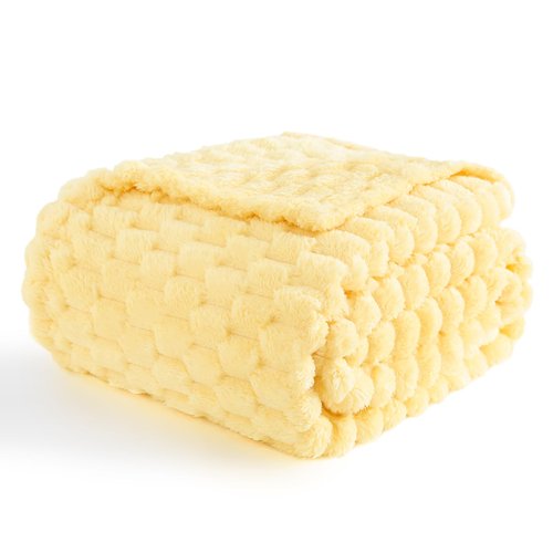 Excervent Flannel Fleece Throw Blanket(40x50 inches)for kids and pets, Big 3D Clouds Stylish Hexagon Jacquard Decorative Fuzzy Blankets for Household Camping and Travel, Super Soft Cozy, Light Yellow
