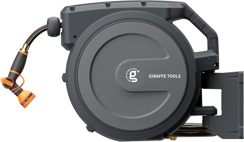Giraffe Tools Retractable Garden Hose Reel - 90 Ft Wall-Mounted with 180° Swivel Bracket & 9 Pattern Nozzle