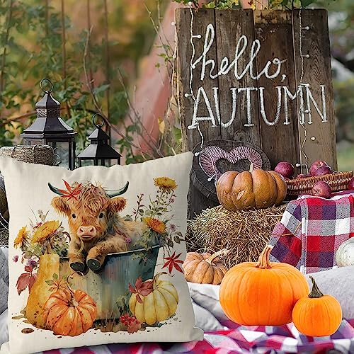 GAGEC Fall Pillow Cover 18x18 Inch - Autumn Flowers & Pumpkins