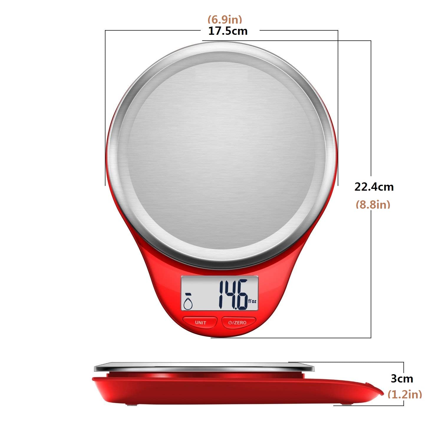 NUTRI FIT Digital Kitchen Scale - Large Stainless Steel Platform for Accurate Baking & Cooking | 1g Increment, Red
