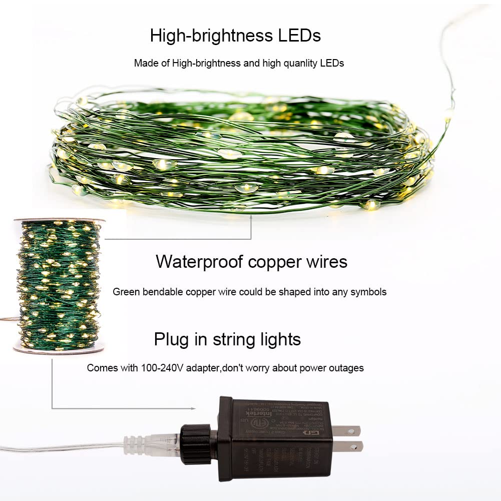 RESNICE 2 Pack Green Wire Fairy Lights Plug in 66Ft 200 LED Warm White Twinkle Lights LED String Lights with Remote for Christmas Tree Bedroom Living Room Wall Patio Party Decoration