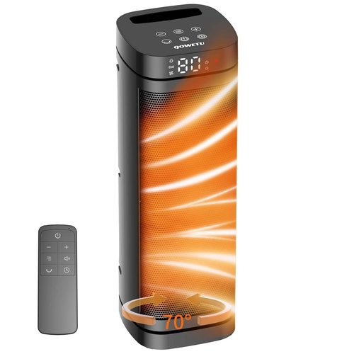 17 inches Space Heater for Indoor Use - 1500W Electric Heaters for Indoor Use with Thermostat, 70° Oscillation, 5 Modes, Remote, 12H Timer, Quiet Portable Heater for Office, Bedroom, Large Room