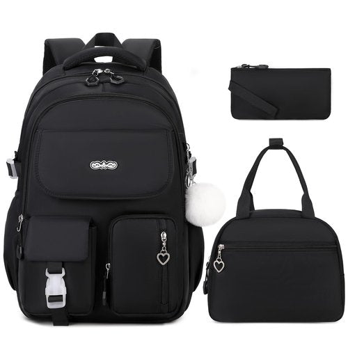 DIGOBAY Backpacks for Girls, 3PCS School Backpack with Lunch Box Pencil Pouch for Teen Girls Kids Elementary Primary Middle High College Travel School bag Bookbag Set （Black）