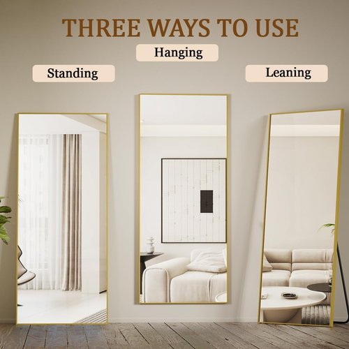 Koonmi 65"x24" Floor Mirror Full Length, Bedroom Floor Body Mirror with Stand, Large Gold Mirror, Leaning, Standing or Hanging Horizontally/Vertically