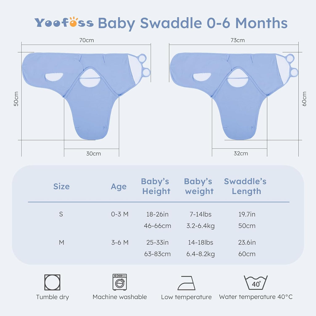 Yoofoss Baby Swaddles - 100% Cotton Adjustable Swaddle Sack for Newborns | 3-Pack, Soft & Breathable (3-6 Months)