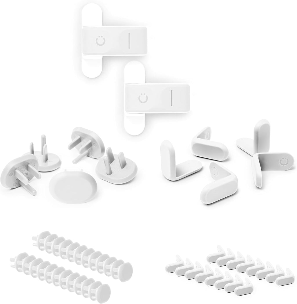 Ubbi Safety Bundle - Complete Baby Proofing Set with 36 Outlet Covers, 16 Corner Protectors & 2 Pinch Guards | White