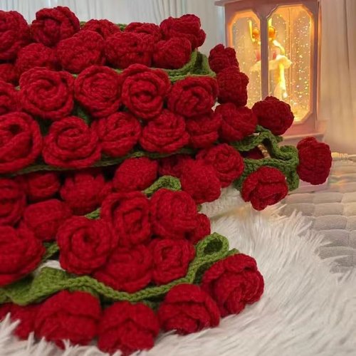 SUVEUS Crochet Flower Bouquet Throw Blanket, 43'' Handmade Knitted Blanket with Rose Flowers, Gift for Women on Birthday Mother’s Day Valentine's Day Anniversary
