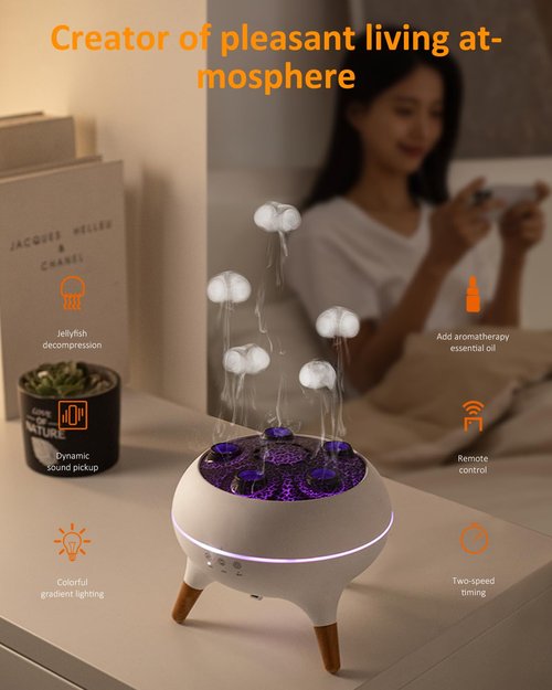 Jellyfish Diffuser Humidifier with Music Rhythm Mist, 250ml Cool Mist Ultrasonic Aromatherapy Humidifier with 7 LED Colors, Remote Control & Timer for Desk, Bedroom, Nursery