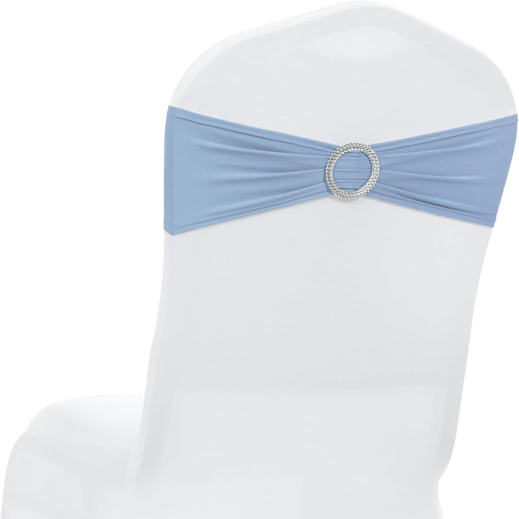 MDS Spandex Chair Sashes - Pack of 200 Elastic Stretch Bows with Buckle Slider | Baby Blue Wedding Decor
