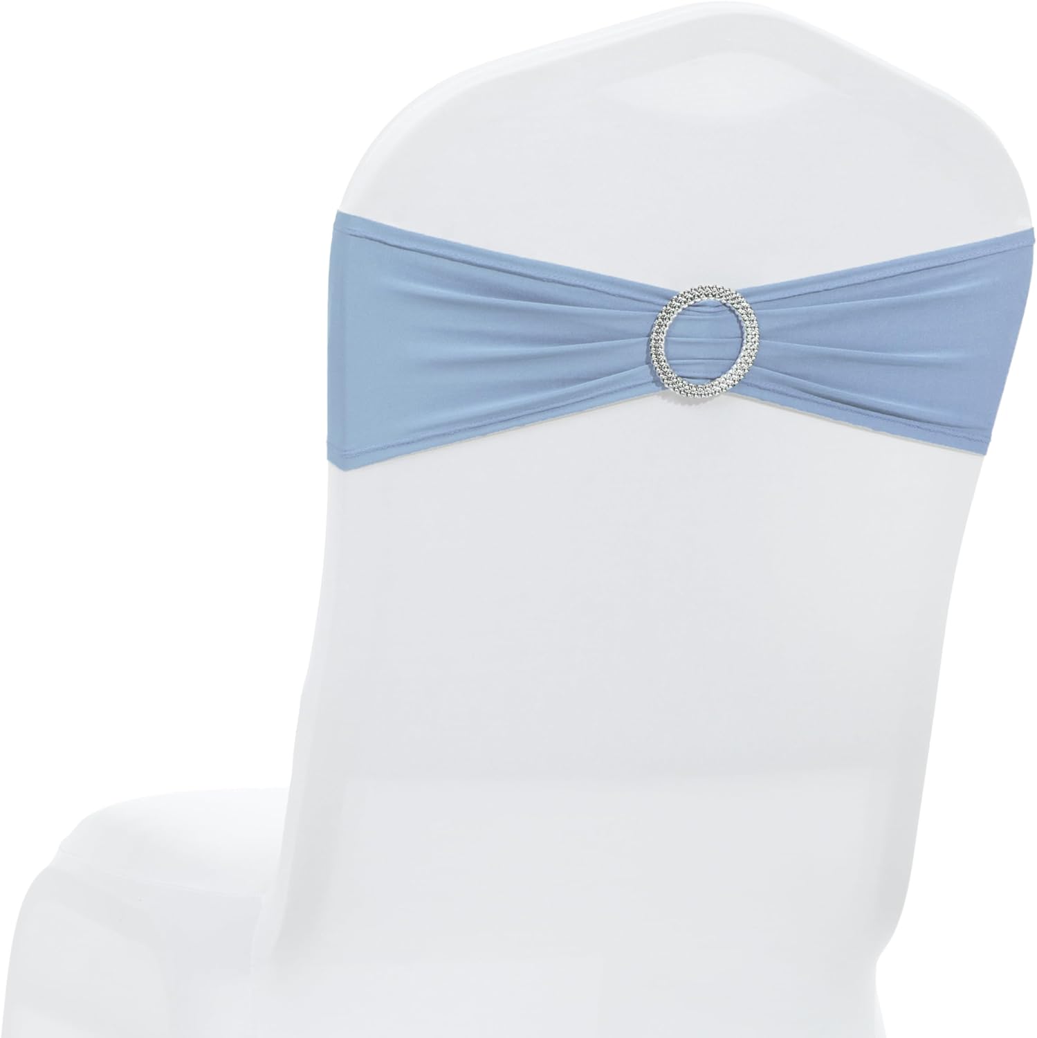 MDS Spandex Chair Sashes - Pack of 200 Elastic Stretch Bows with Buckle Slider | Baby Blue Wedding Decor