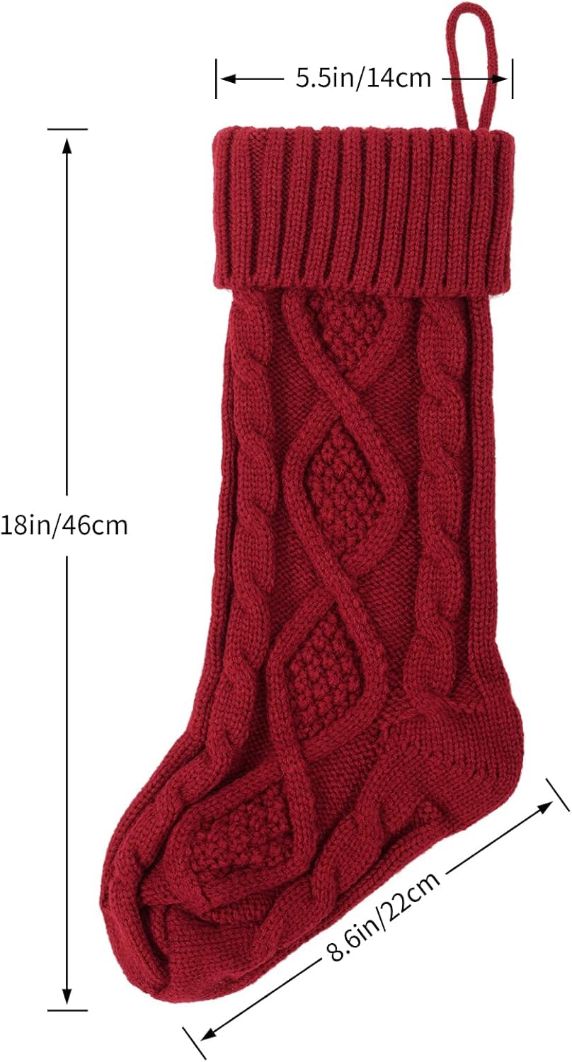 Personalized Christmas Stocking,18 Inches Knit Christmas Stockings,Knit Stockings Christmas,Large Size Cable Knitted Stocking for Gifts and Fireplace Christmas Holiday Party Decoration (Red)
