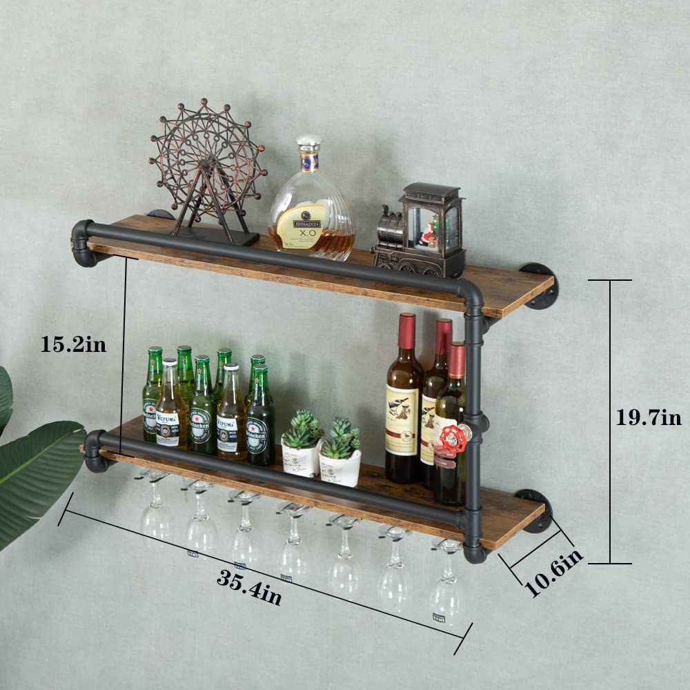 BOTAOYIYI Wine Rack Wall Mounted 2 Tier, Black(35.4x10.6x19.7)